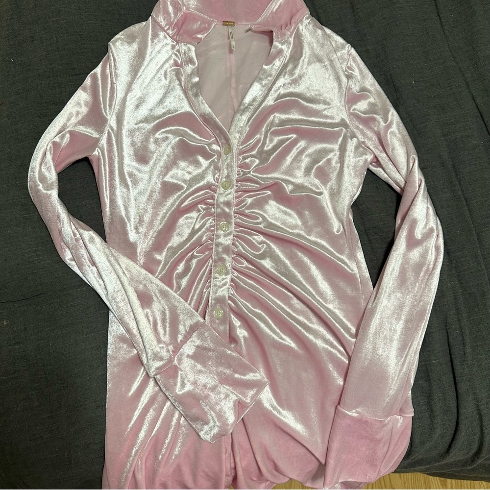 Free People Pink Velvet Long Sleeve Dress